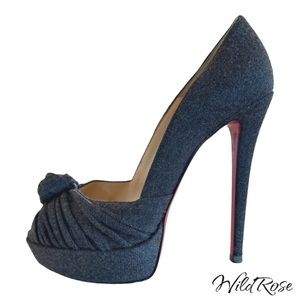 CHRISTIAN LOUBOUTIN “Lady Gres” Gray Flannel  Wool Twist Knot Peep Toe Heel 40